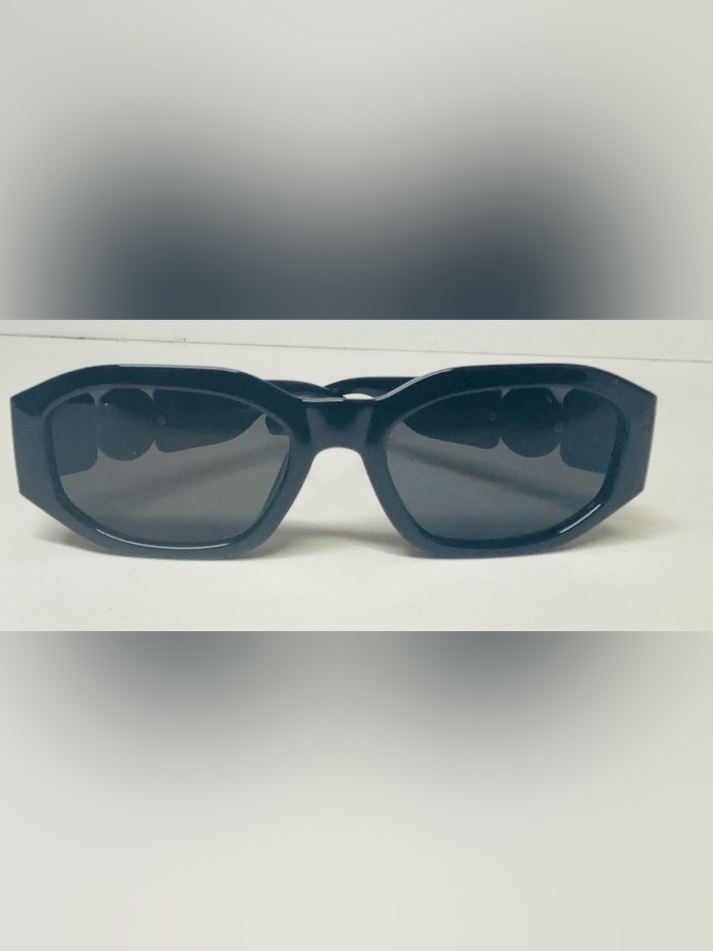 Versace Biggie Black Sunglasses - Gold Medusa Tiger Medallion - Y2K Chunky Squre - Picture 12 of 16